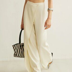 Asymmetrical Cross Wrap High-Waist Pants Cream NWT Commense Size Medium